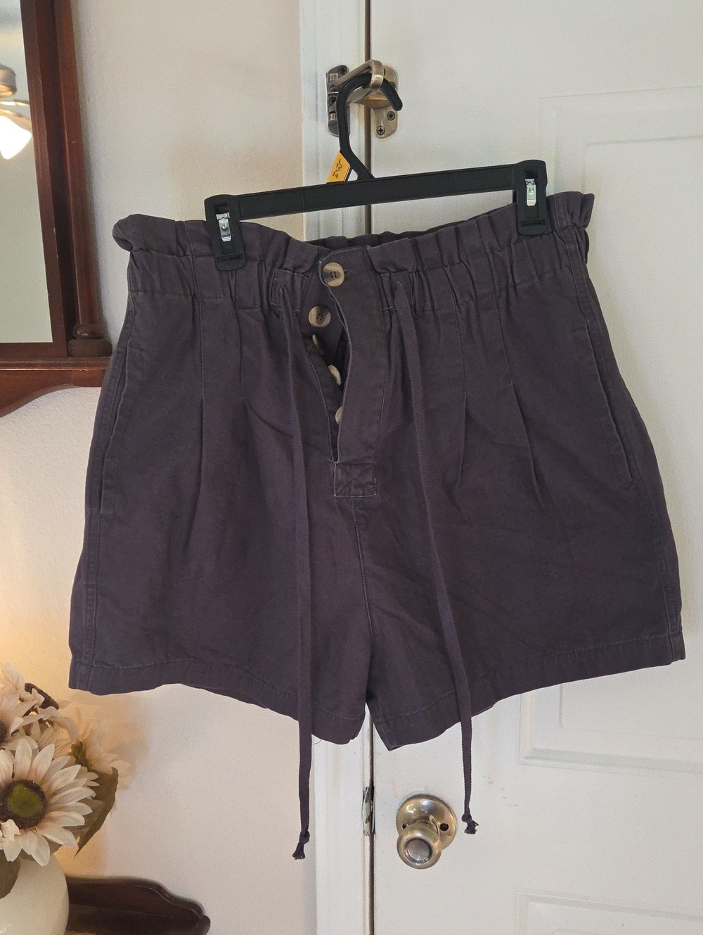 Zenana Outfitters High-Waist Paperbag Shorts in Charcoal Gray